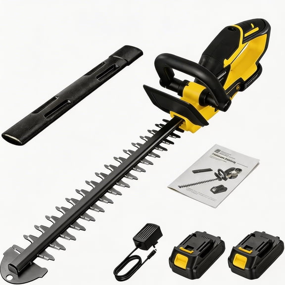 20V Cordless Hedge Trimmer, 22.4 Inch Dual-Action Cut Blade, Lightweight & Portable Electric Hedge Cutter with 2x2.0Ah Batteries & Recharger, for Garden, Lawn, Bushes, Shrubs & Hedges Pruning (Yellow