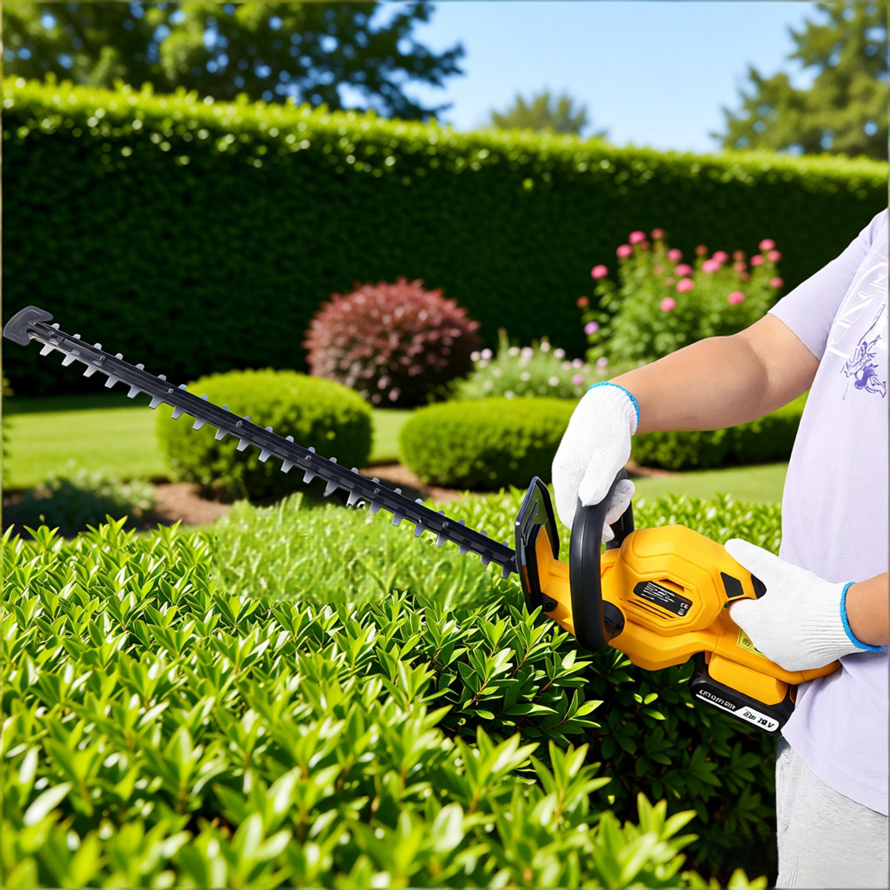 20V Cordless Hedge Trimmer with 22-Inch Dual-Action Blade | Battery Powered Shrub Trimmer Cuts 3/4” Branches, Up to 3000 Sq Ft per Charge for Yard Maintenance & Garden Landscaping, Black & Yellow