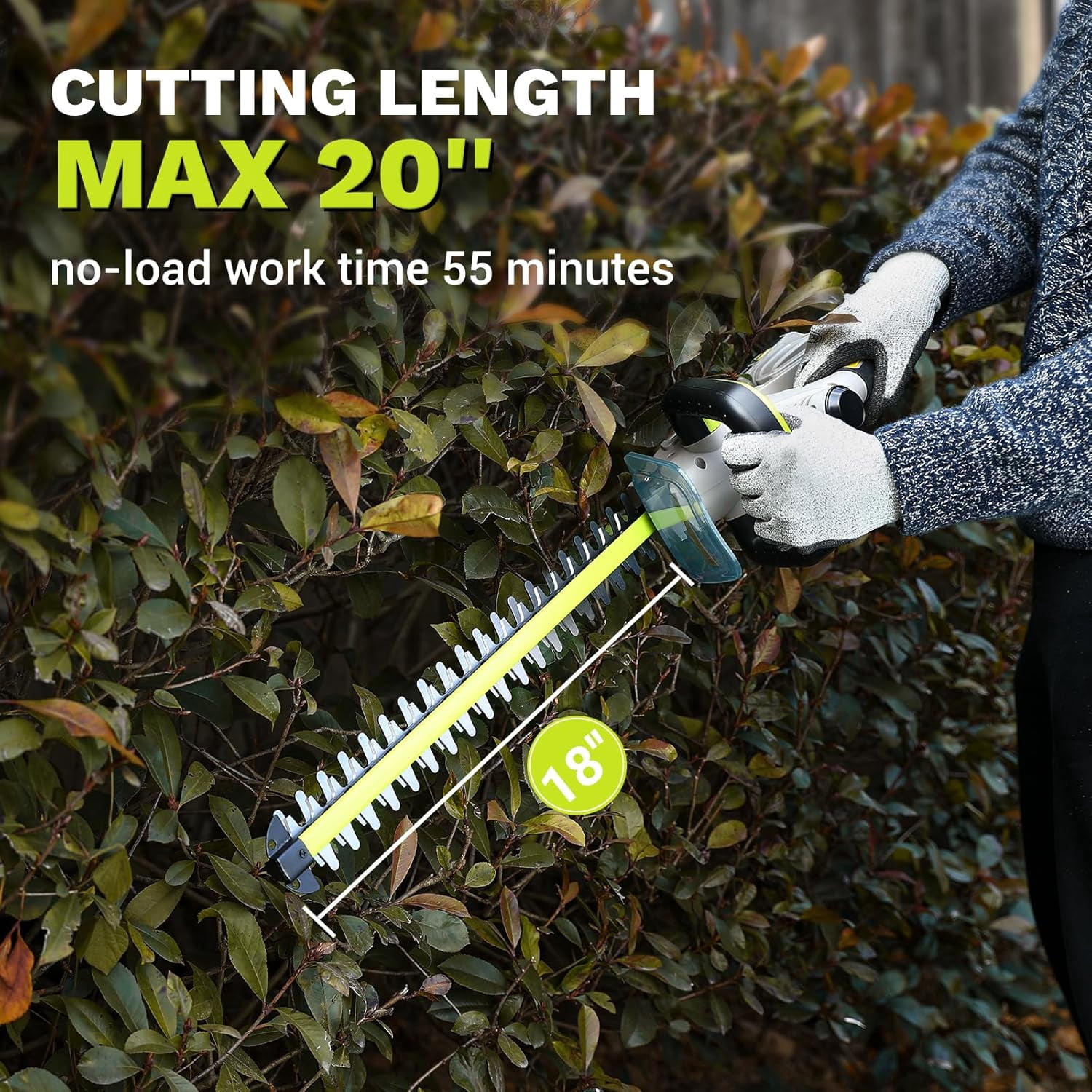 20V Cordless Hedge Trimmer with Battery, 20-Inch Dual Action Steel Blade for Garden and Lawn