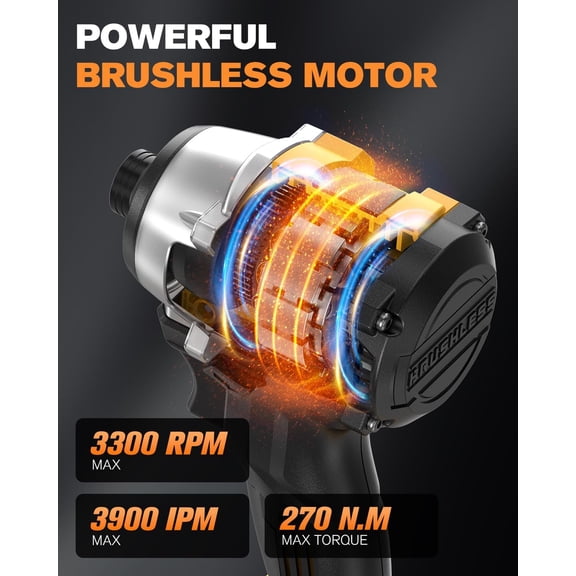 20V Cordless Impact Driver (Bare Tool) Compatible with Dewalt Battery, 2390 In-lbs Max Torque Brushless 1/4" Impact Driver, Reverse Auto-Stop 12 Speed Impact Drill with LED Light, S2 Bits Set