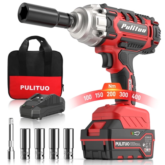 20V Cordless Impact Wrench 1/2", 400N.m High Torque, 2300 RPM, 3.0Ah Battery & Fast Charger, 4 Sockets, LED Light, 5 Modes – Electric Impact Gun for Truck Tires(Red)