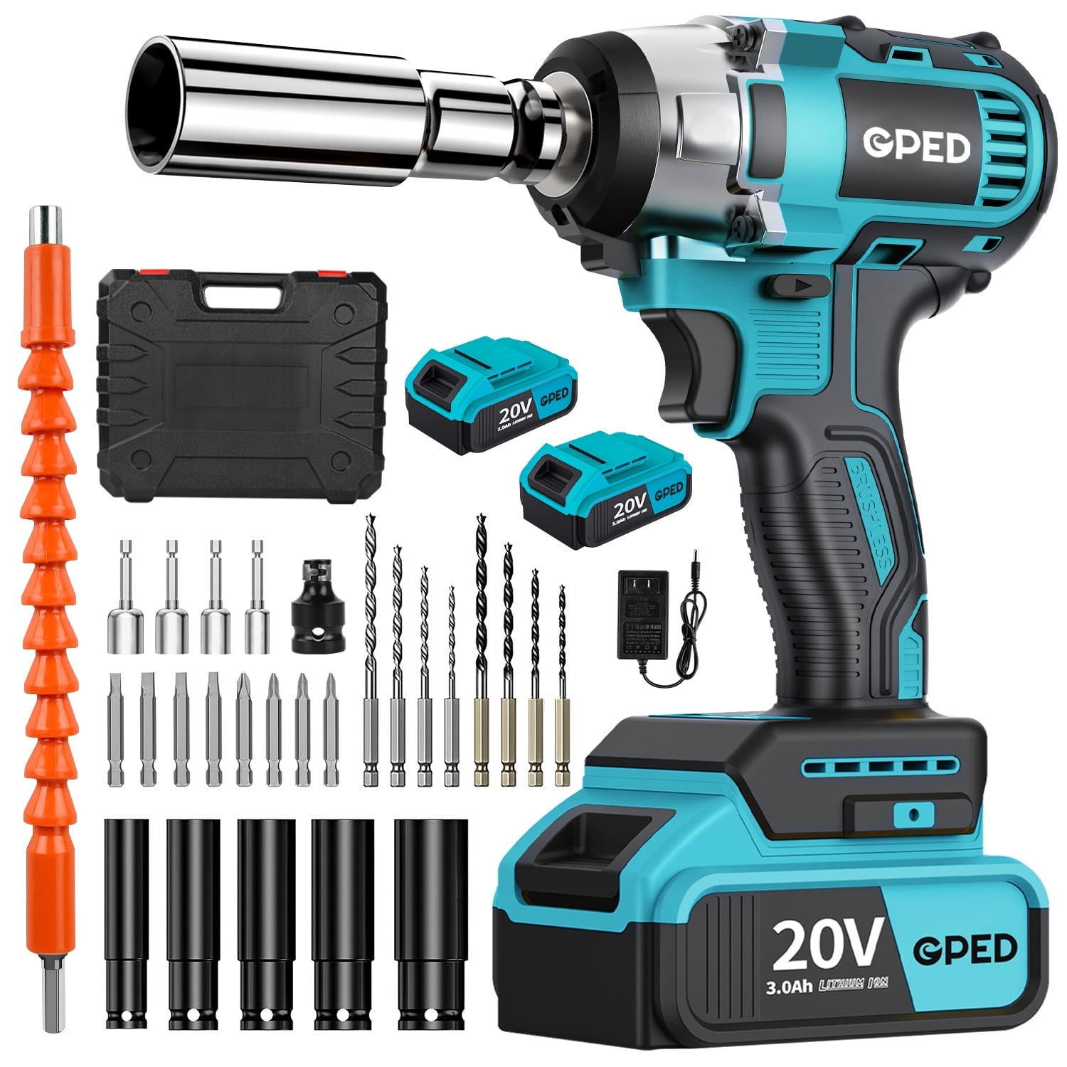 GPED 20V Cordless Impact Wrench, Brushless 1/2” Impact Wrench with
