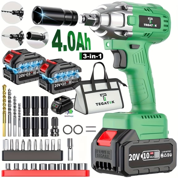 20V Cordless Impact Wrench | Drill Kit, Brushless Electric Impact | Drill Set, Impact Wrench Drill, Equipped with 4000mAh Battery, Toolbox, Charger, Socket And Complete Accessories. Suitable for Men
