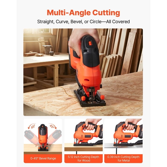 20V Cordless Jig Saw 3000 SPM with Battery Charger LED Light 6 Variable Speed 0-45 Degree Bevel Cuts 6 Blades 4 Orbital Settings for Wood Metal Cutting