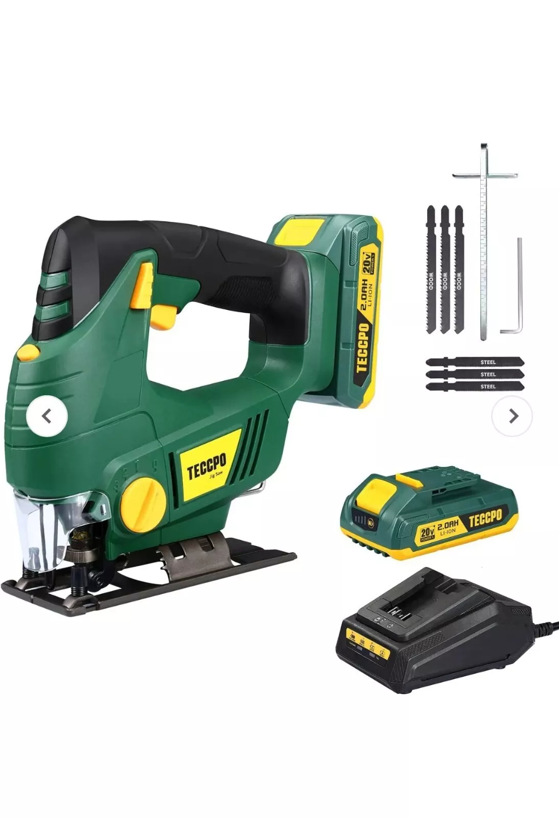 20V Cordless Jigsaw with 4-Position Orbital Settings, 0-2200 SPM Variable Speed for Precise Cutting of Materials, 6 Blades Quick Change, Bevel Cuts up to 45, Portable Cordless Jigsaw with LED light