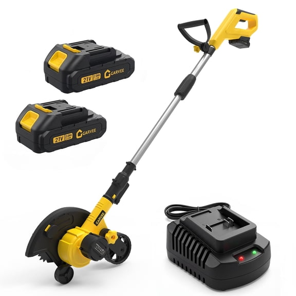 20V Cordless Lawn Edger and Trimmer, 2-in-1 Tool, 12-Inch Cutting Width, 9-Inch Blade, 3 Adjustable Depth Positions, Includes (2) 2.0Ah + (1) 4.0Ah Batteries, Fast Charger, Lightweight, Yellow