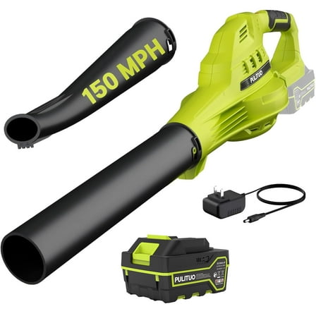 Pulituo 20V Cordless Leaf Blower, 4.0Ah Battery & Charger, 150MPH, 3 Speeds, Lightweight Yard Blower for Patio, Lawn & Garage