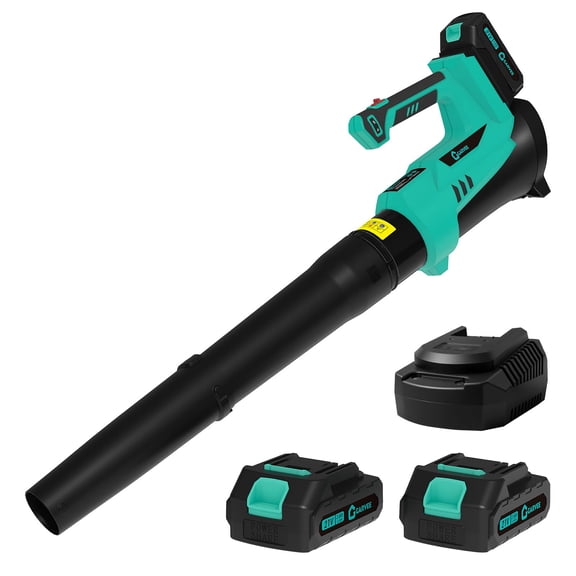 20V Cordless Leaf Blower with 2 Batteries – 550 CFM / 130 MPH – Lightweight & Powerful, 6-Speed Adjustable Electric Blower for Lawn, Patio, Wet/Dry Leaves – Includes 2.0Ah Batteries & Charger, blue