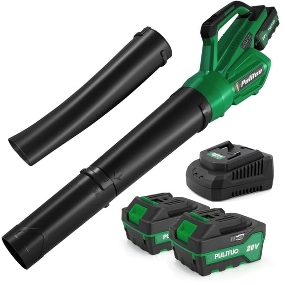 20V Cordless Leaf Blower with 2 Batteries & Charger, 400 CFM High Power, Lightweight Handheld Blower for Lawn Care, Yard, Patio, Garden, Dust & Leaves(Dark Green）