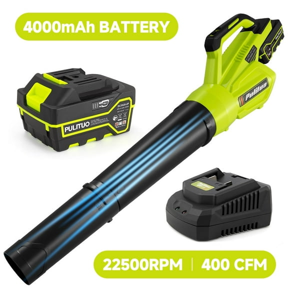 20V Cordless Leaf Blower with 4.0Ah Battery & Charger, 400 CFM High Power, Lightweight Handheld Blower for Lawn Care, Yard, Patio, Garden, Dust, Leaves (Green)