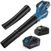 20V Cordless Leaf Blower with 4.0Ah Battery & Charger, 400 CFM High Power, Lightweight Handheld Blower for Lawn Care, Yard, Patio, Garden, Dust, Leaves Blue