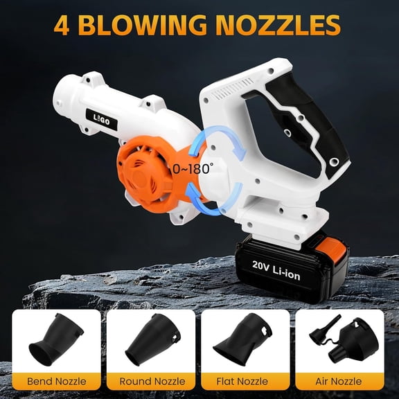 20V Cordless Leaf Blower with 4.0Ah Battery, High-Speed Dual Fan, 3-Speed Memory & 180    Handle, 4 Nozzles with Extension Tube for Lawn, Workshop, Desktop