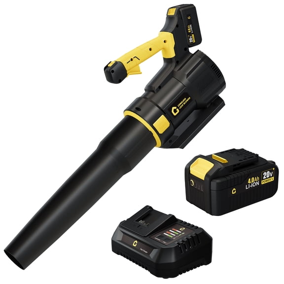 20V Cordless Leaf Blower - 650 CFM / 200 MPH, 4.0Ah Battery, Fast Charge, Brushless Motor, yellow