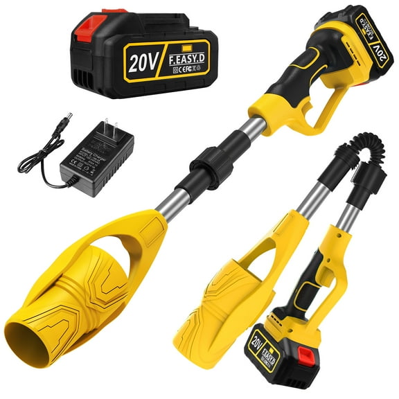 20V Cordless Leaf Blower,AILKIN High Speed Foldable Air Leaf Cleaner,Lightweight Mini Handheld Rechargeable Electric Cordless Leaf Blowers with Battery and Charger for Garden,Patio,Home,Yards,Yellow