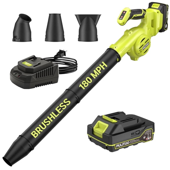 Pulituo 20V Cordless Leaf Blower with Battery & Charger, Lightweight Handheld Mini Electric Blower 180MPH 3-Speed, Battery Operated Blower for Lawn, Yard, Patio, Garage, Leaves, Dust