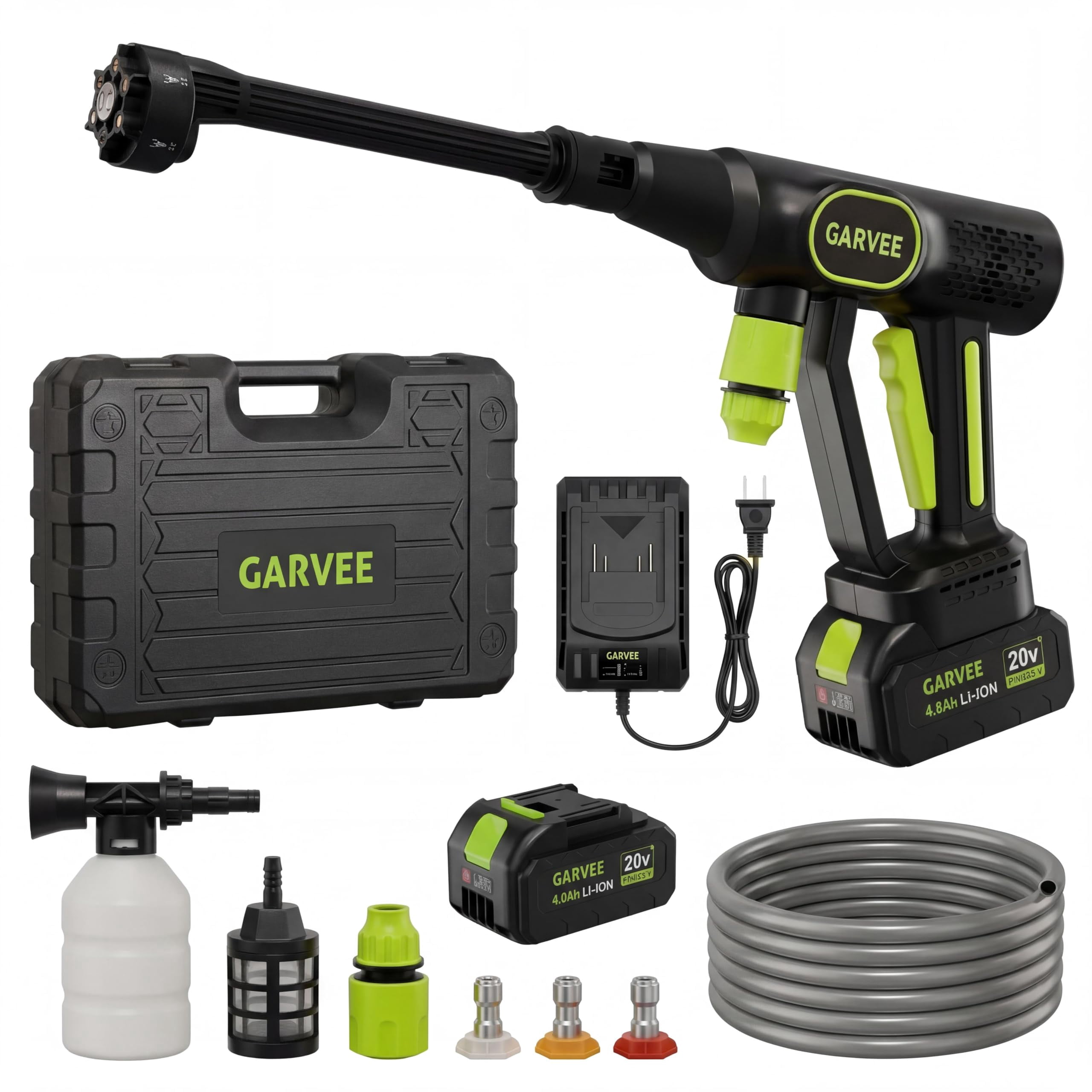 20V Cordless Portable Pressure Washer, Brushless Power Cleaner with 6-in-1 Nozzle & Foam Cannon, 26ft Hose, Rechargeable Battery and Charger, Portable Washer for Car, House, and Patio Cleaning
