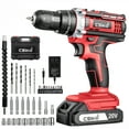 thumbnail image 1 of Cshidworld 20V Cordless Power Drill Set, Drill Kit with 1 Lithium-Ion & Charger, 3/8" Keyless Chuck, Electric Drill W/ 2 Variable Speed & LED Light, 25+1 Position and 34pcs Drill/Driver Bits(Red), 1 of 7