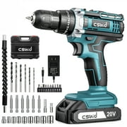 20V Cordless Power Drill Set, Drill Kit with 1 Lithium-Ion & Charger, 3/8" Keyless Chuck, Electric Drill W/ 2 Variable Speed & LED Light, 25+1 Position and 34pcs Drill/Driver Bits(Blue)