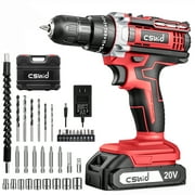 20V Cordless Power Drill Set, Drill Kit with 1 Lithium-Ion & Charger, 3/8" Keyless Chuck, Electric Drill W/ 2 Variable Speed & LED Light, 25+1 Position and 34pcs Drill/Driver Bits(Red)