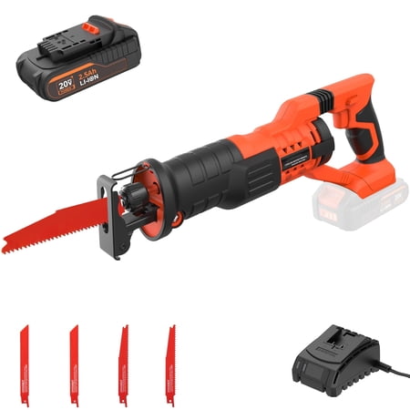 Tilswall 20V Cordless Reciprocating Saw, 0-2800rpm Variable Speed Power Reciprocating Saw, LED Light, Tool-Free Blade Change Reciprocating Saw Blades Kit for Wood/Metal/PVC Cutting