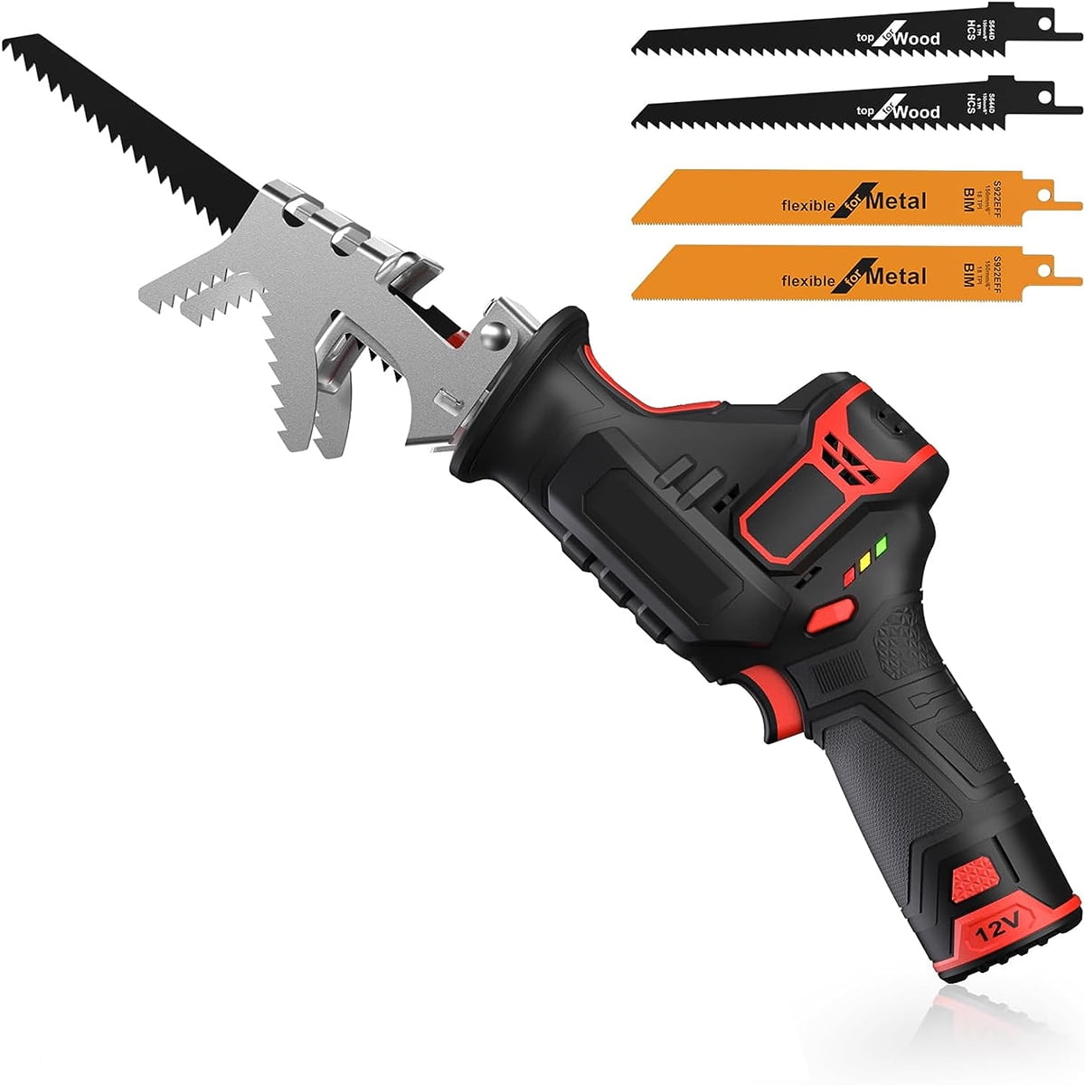 20V Cordless Reciprocating Saw, 0-3000 SPM, with 2 x 2.0Ah Battery, Tool-free Blade Change, Led Light, One-handed Reciprocating Saws with 4 Saw Blades for Wood/Metal/PVC, Blue