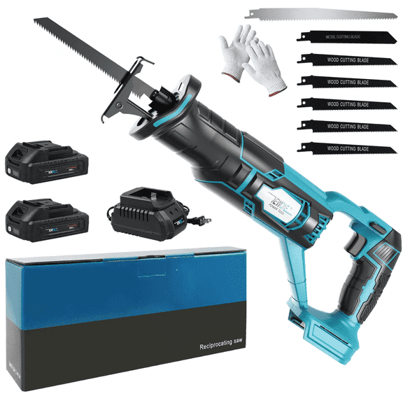 NEWONE Reciprocating Saw Cordless 20V 2×2.0Ah Batteries 0-2700 SPM Brushless Sawzall LED Working Light 7pcs Saw Blades for Wood PVC Metal Cutting