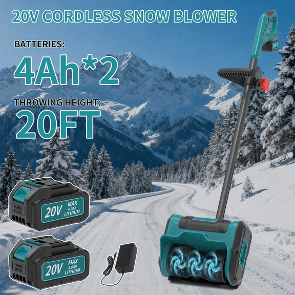 20V Cordless Snow Shovel, 12 Inch Clearing Width & 6 Inch Clearing Depth, 20ft Snow Throwing Distance with 4.0Ah Rechargeable Battery, Portable Snow Remover for Sidewalks, Steps & Small Driveways,