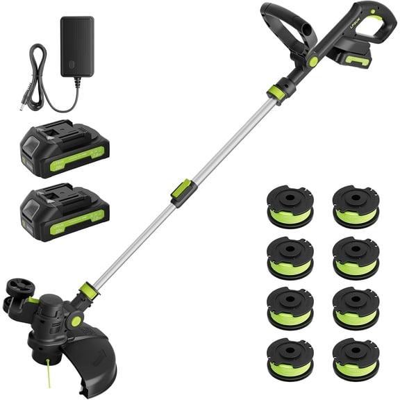 20V Cordless String Trimmer, 2.0Ah Battery Powered with Fast Charger, 12'' Grass Cutter with Auto Line Feed, 2-in-1 Electric Lawn Mower Grass Trimmer&Edger Lawn Tool with 8 Pcs ,Black Yellow