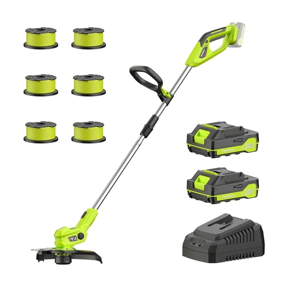 20V Cordless String Trimmer & Edger, 12-Inch Auto-Feed Weed Wacker with 2 Batteries & Fast Charger, 6 Spool Lines, Adjustable Handle, Lightweight & Powerful