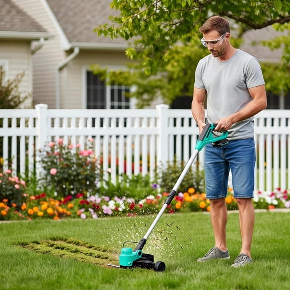 20V Cordless String Trimmer & Edger, 12-Inch Electric Weed Wacker with 2.0Ah Battery & Charger, 8 Replacement Spools, Lightweight Lawn Tool for Garden, Patio & Yard Edge, Lake Blue