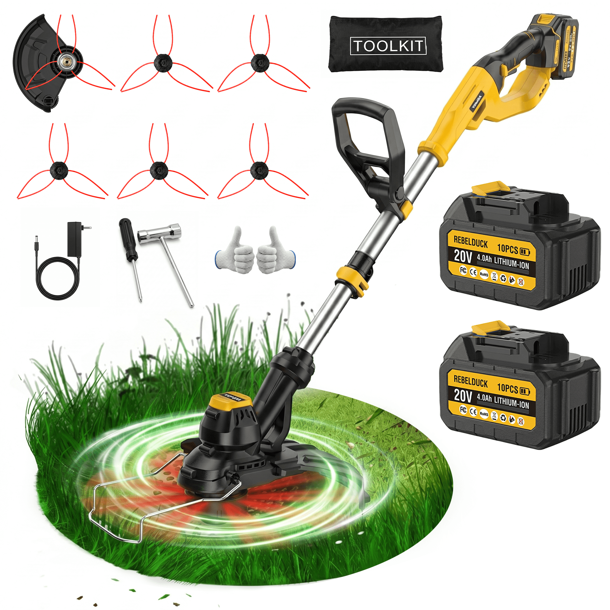 AOVOX 14" Brushless String Trimmer, 2-in-1 Weed Wacker, 2×20V 4.0Ah Batteries With 3 Cutting Modes