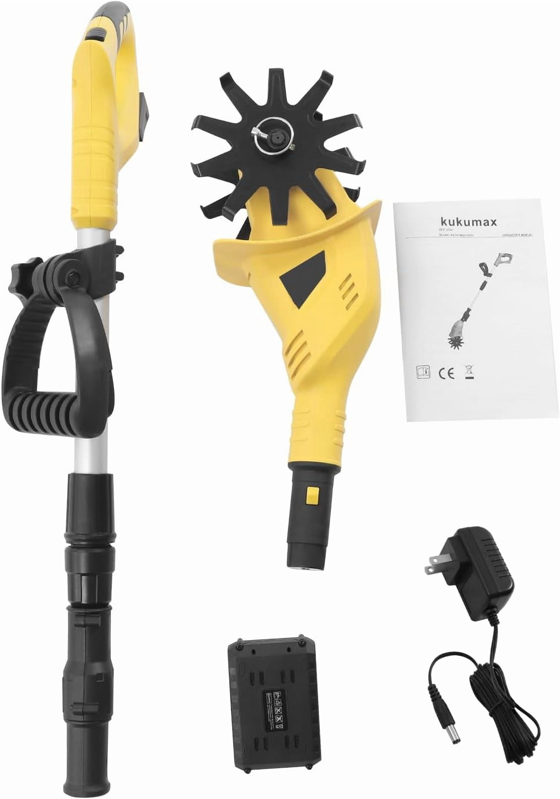 20V Cordless Tiller Cultivator, Electric Garden Tiller 250 RPM 3.9" Tilling Width, 6.7" Depth, with 2000mAh Battery, Height Adjustable