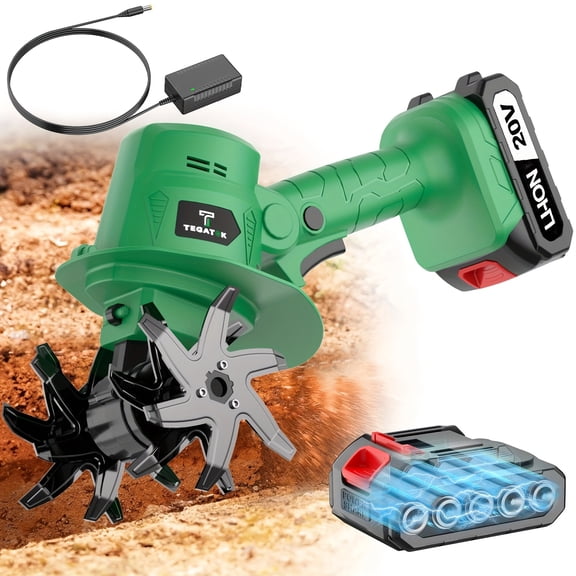20V Cordless Tiller Cultivator, Electric Garden Tiller, Lightweight Handheld Tiller Cultivator, 9-inch Tilling Width & 6.6-inch Depth Rototiller, Equipped with 1 Or 2 Battery & Charger
