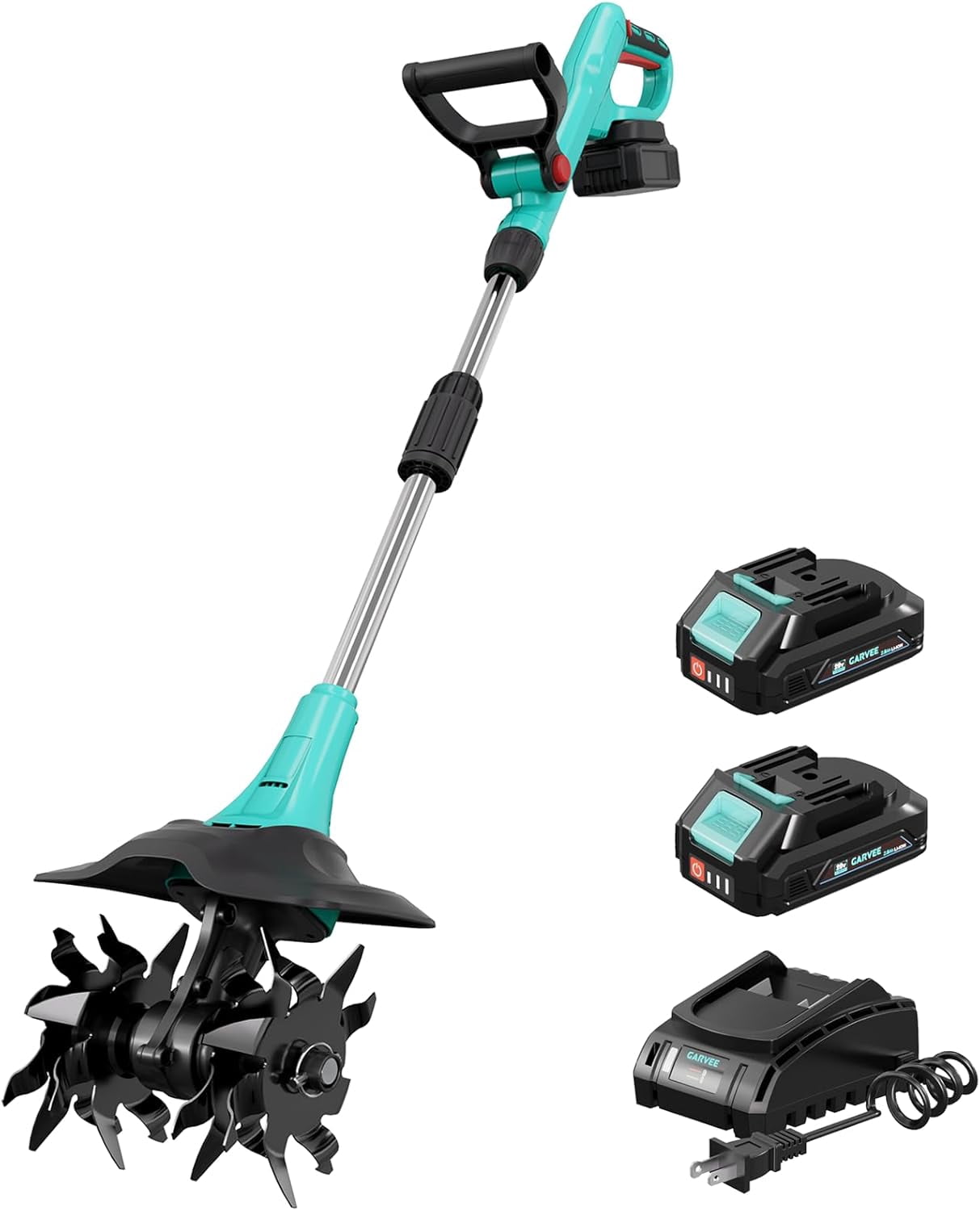 20V Cordless Tiller Cultivator, Electric Garden Tiller with 2x 2.0Ah Batteries & Charger, 9" Tilling Width & 6.6" Depth, Garden Rototiller