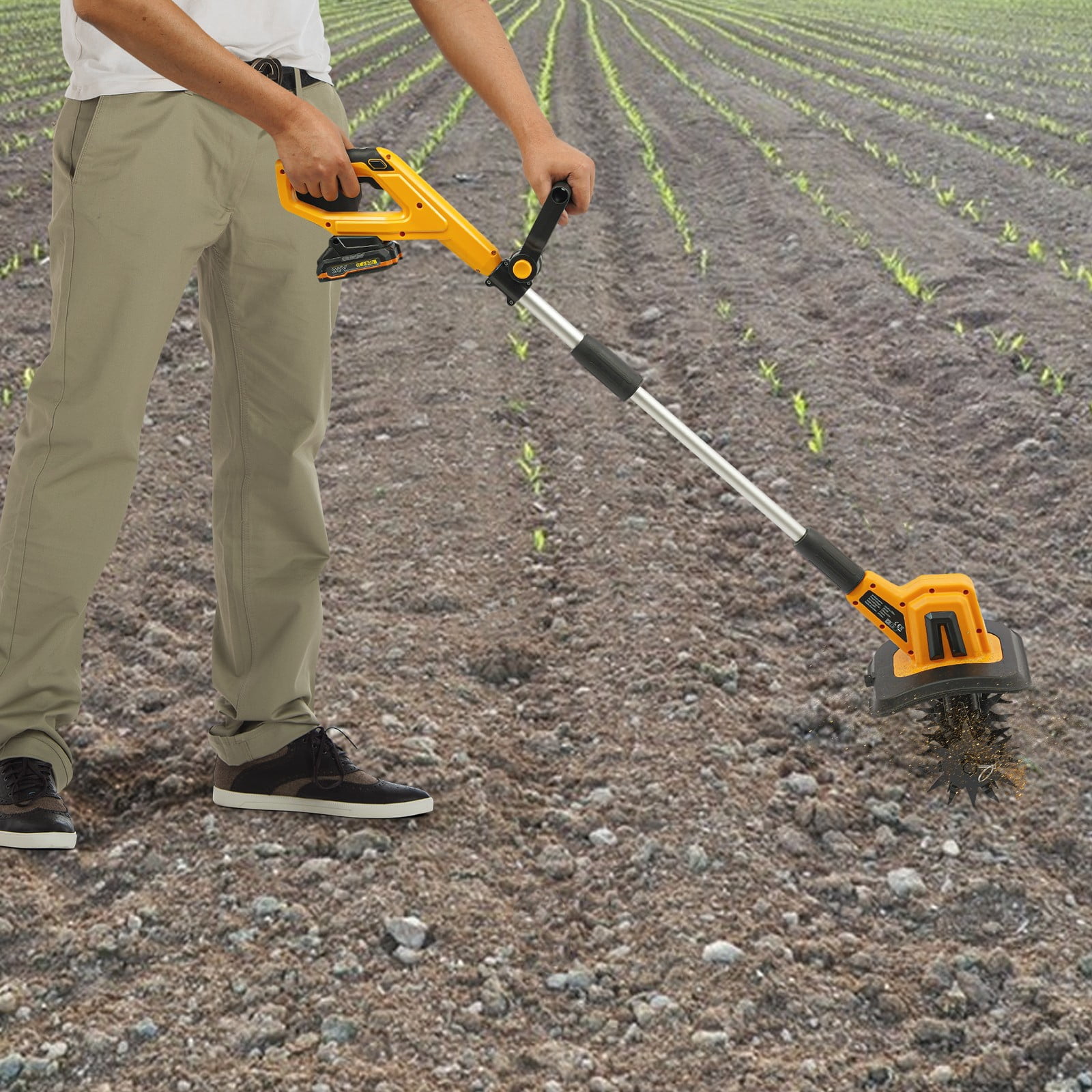 20V Cordless Tiller Cultivator w/48 Steel Tines, Electric Garden Tiller Battery Powered Garden Cultivator, 8.7" Tilling Width, 6.3" Depth, Garden Micro Tilling Machine
