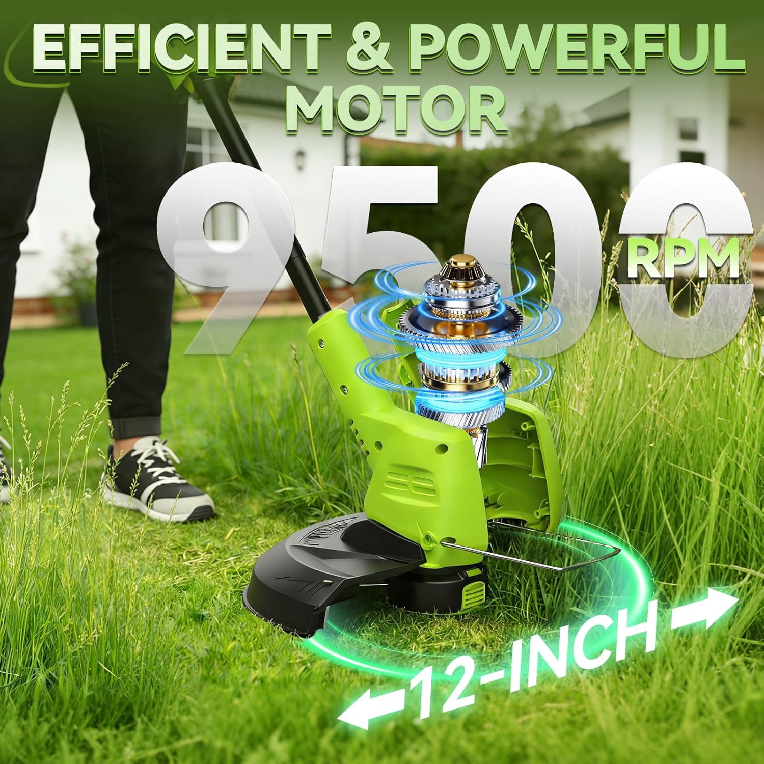 20V Cordless Weed Eater with 9500RPM Motor, 12" Cutting Width, 3-in-1 String Trimmer Kit for Lawn and Garden