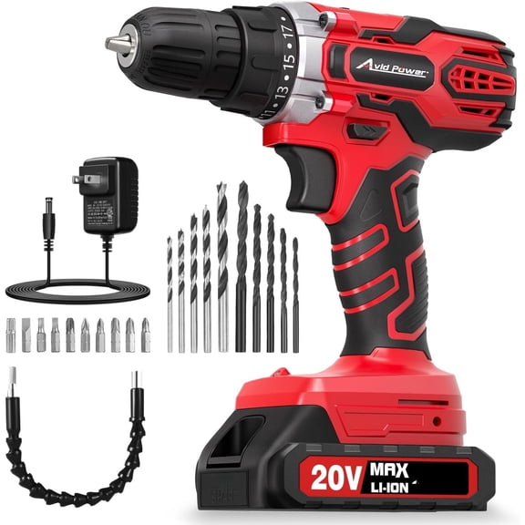 20V Drill Kit, Cordless Drill Set with and , 2 Variable Speed, 3/8-Inch Keyless Chuck, 19 Position and 22 count Bits