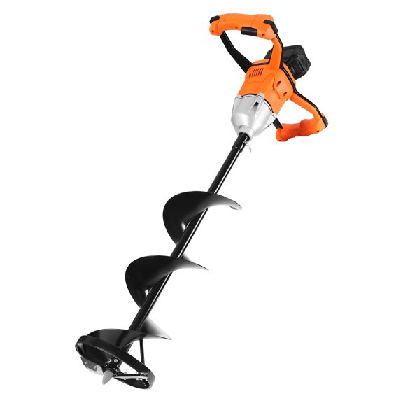 20V Electric Ice Auger, 8 inch Diameter, 2 in 1 Cordless Ice Fishing Augers and Earth Auger with Ices & Earth Drill Bit, Cold-Resistant Post Hole Digger, Turbo High-Speed Cutting System