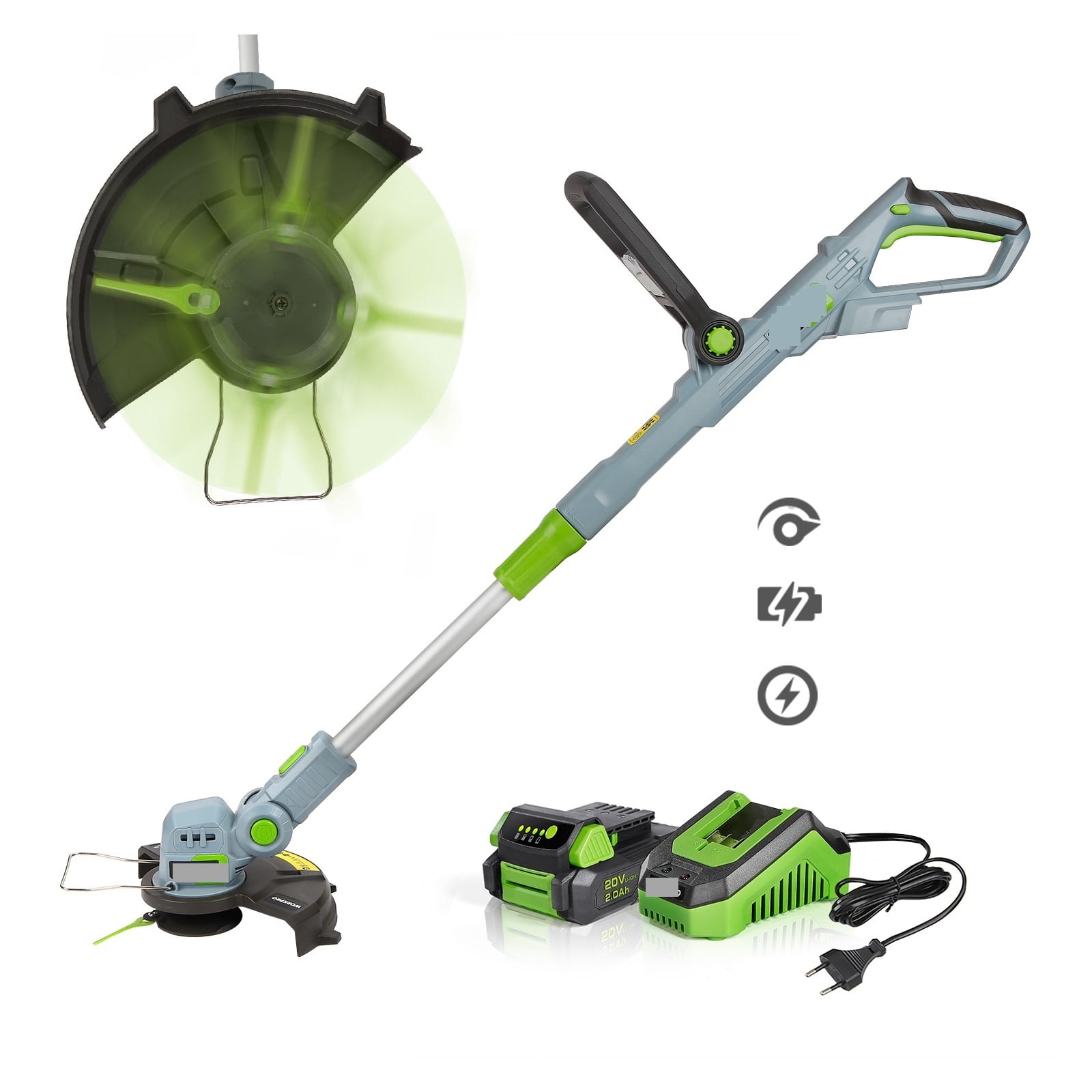 20V Electric Lawn Mower 2000mAh Li-ion Cordless Grass Trimmer Auto Release String Cutter Pruning Garden Tool 20PC Blades ,2 IN 1 Trimmer & Edger
