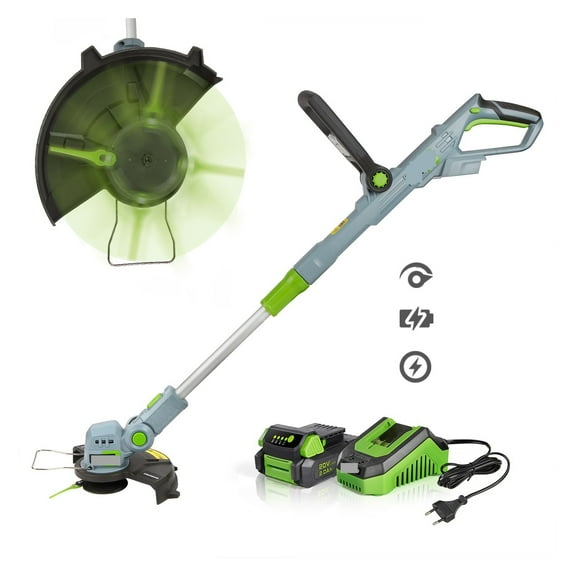 20V Electric Lawn Mower 2000mAh Li-ion Cordless Grass Trimmer Auto Release String Cutter Pruning Garden Tool 20PC Blades ,2 IN 1 Trimmer & Edger