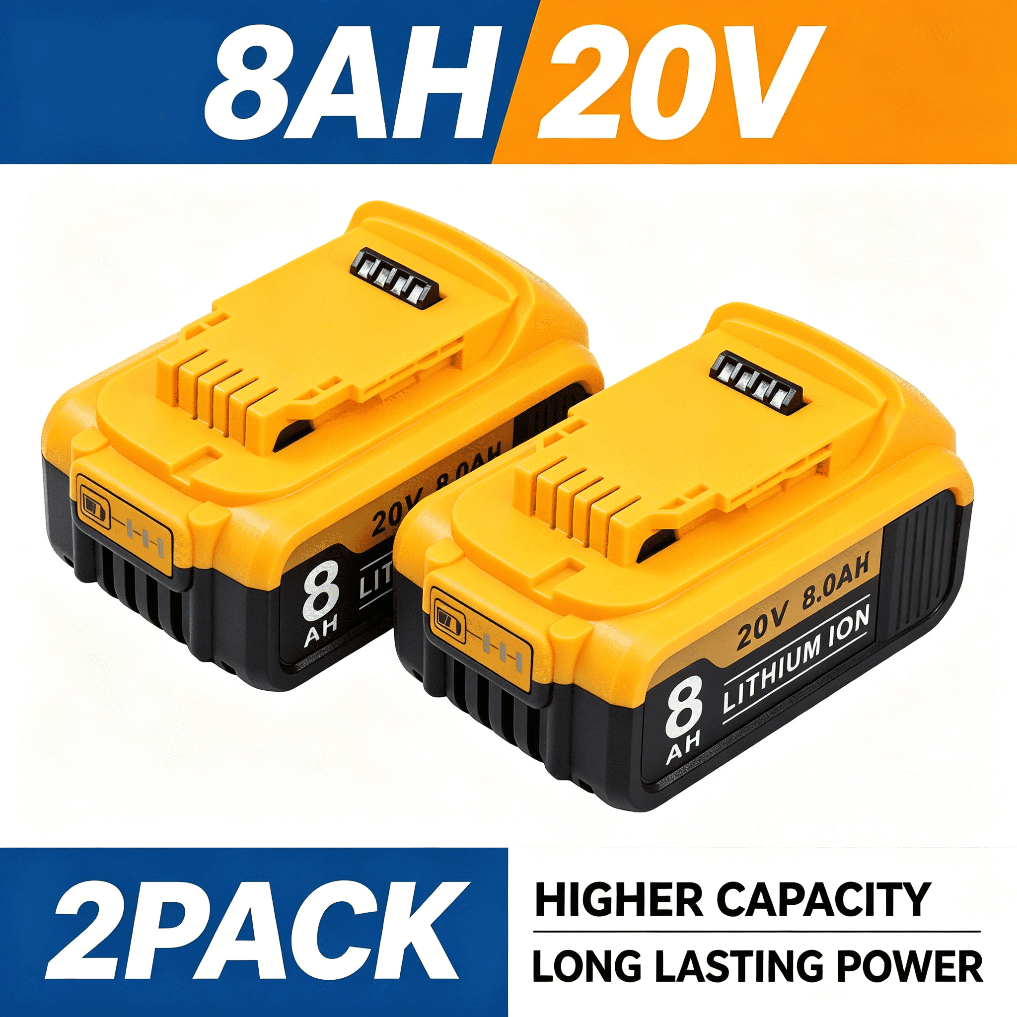 AERDU 20V MAX 8.0Ah Lithium Battery 2-Pack for DW DCB201 DCB206 DCB210