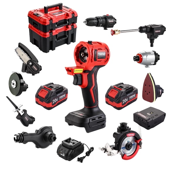 20V MAX Brushless Power Tool Combo Kit, 9-in-1 Cordless Interchangeable Multi-Tool Set (Drill, Impact, Grinder, Sander, Circular, Chain & Reciprocating Saws, Blower, Washer), 2x 4.0Ah Batteries