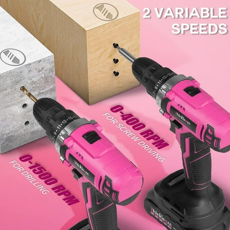 20V Pink Cordless Drill Set - Power Drill/Driver Kit with Drill Brush, Bit Set, 3/8" Keyless Chuck, 2 Variable Speeds, 25+1 Torque Setting, Battery and Charger Included, Electric Drill for Home