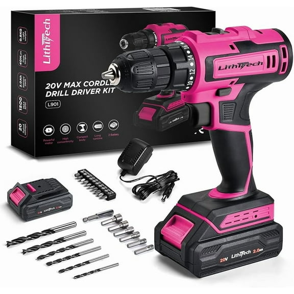 20V Pink Cordless Drill Set for Women - with 2.0Ah Battery & Charger, 3/8" Keyless Chuck,Lightweight Electric Power Drill Tool,2-Speed + 354 In-Lb Torque(Pink)