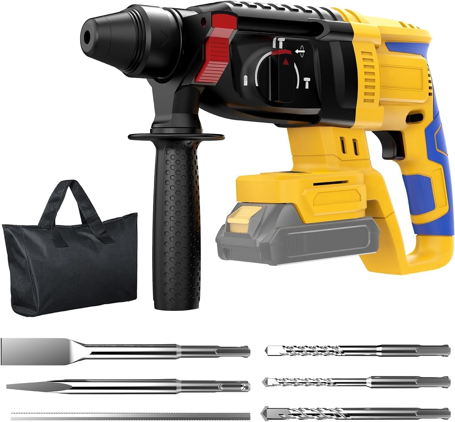 20V SDS-Plus Cordless Rotary Hammer Drill Compatible with Dewalt Battery(NO Battery), Brushless Motor,Safety Clutch,1000RPM,4 Functions with 5 Drills and Carrying Case for Concrete/Masonry/Wood/Metal