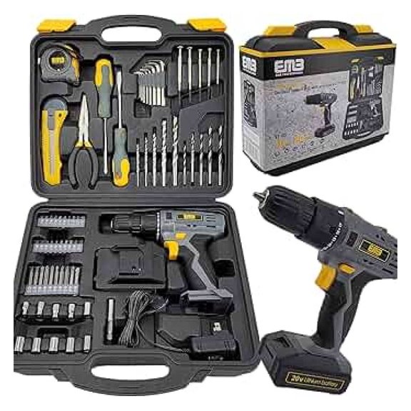 20V Speed 1300 RPM Household Lithium Battery Cordless Drill Driver Power Drill with 77 Pieces and a 1300mA Large Capacity Lithium Ion Battery Stays Powered Up