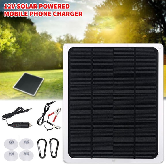 Generic Portable Solar Charger Panel 20W 12V Waterproof, with Cigarette Lighter & Alligator Clips for Car Motorcycle Boat RV, 1-Count