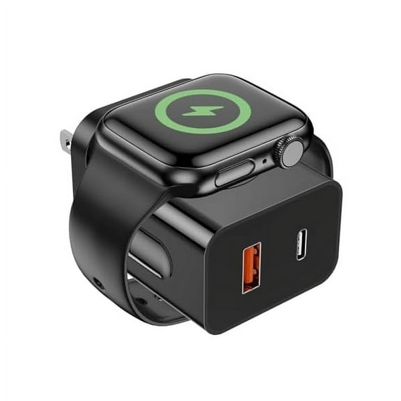 20W for Apple Watch Charger, PD 3-in-1 Portable Fast Charger with Magnetic Wireless Charging, Dual Ports USB C Wall Charger Block Compatible with iPhone, Tablet, Apple Watch Series,Black