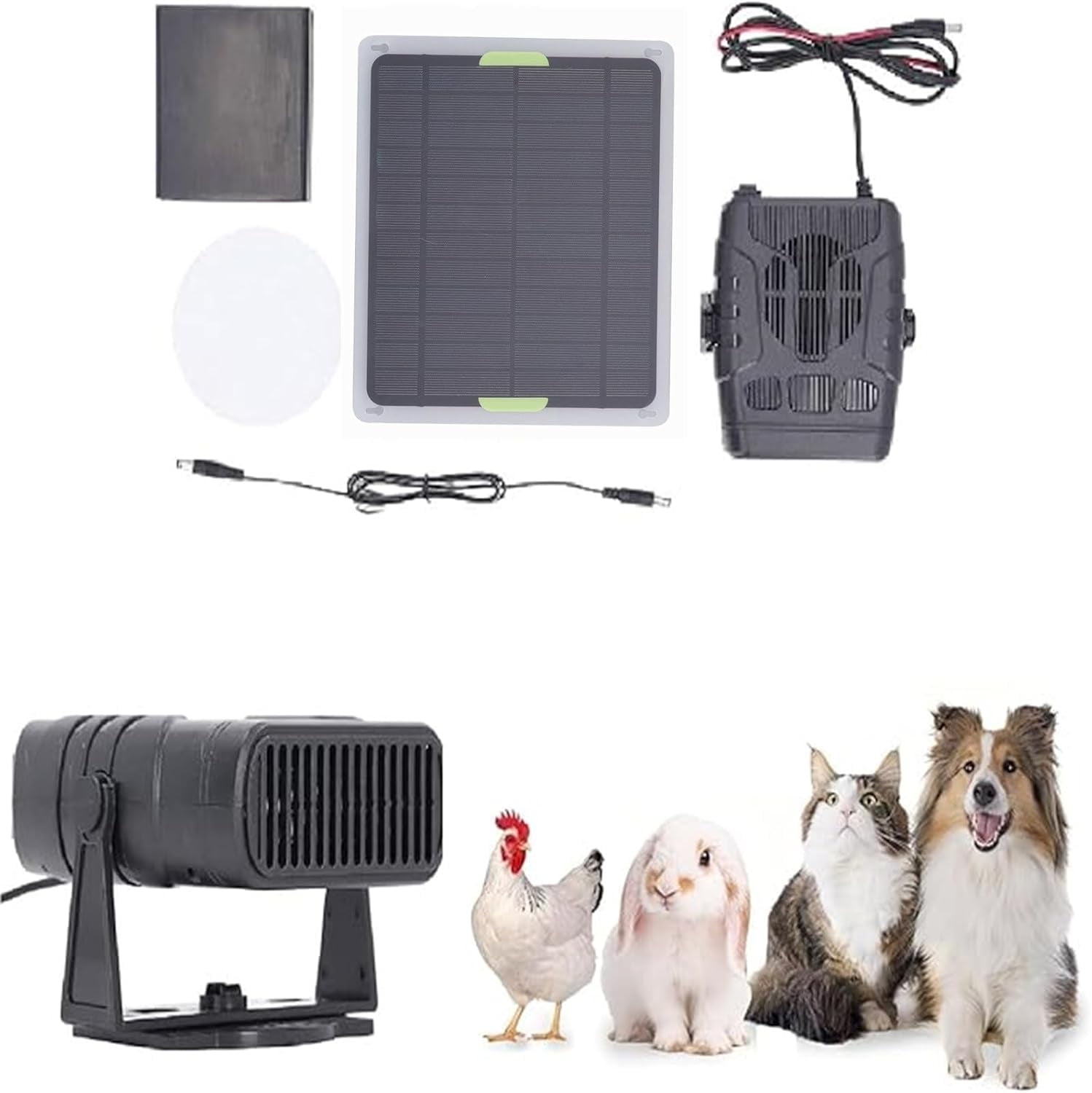 20W Chicken Coop Heaters Dog House Heater, Solar Heater for Greenhouse, Rechargeable Solar Panel Fan Kit for Drying Heating Warm Wind Gear