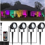 20W Christmas Halloween Spot Lights Outdoor, RGB Color Changing Landscape Spotlight 120V IP65 Waterproof with Plug & Remote, for Yard Garden, 4 pack